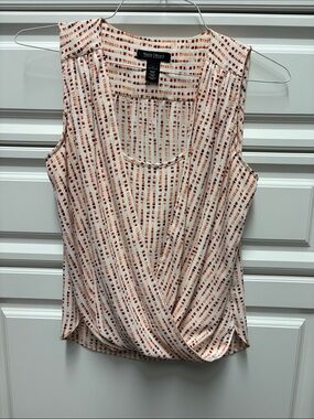 White House Black Market White and Rust Striped Sleeveless Wrap Cami